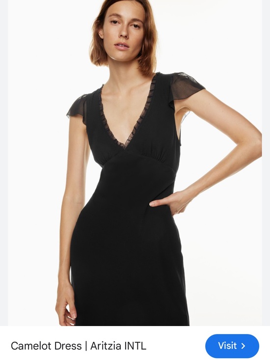 Aritzia Dresses & Skirts - Aritzia Camelot Black V-Neck Midi Dress with Sheer Cap Sleeves